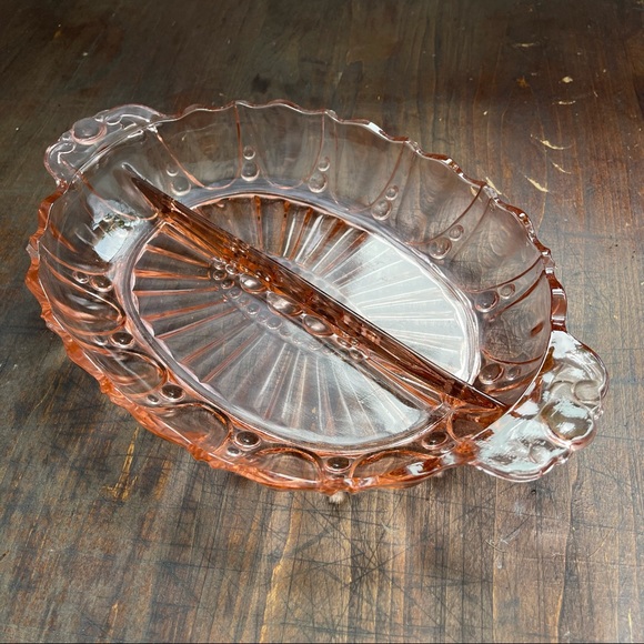 Vintage Style Serving Dish Pink Glass - Picture 3 of 7
